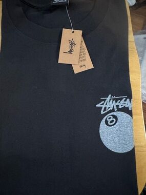 Stussy Black Tee with Silver 8-Ball Graphic xl